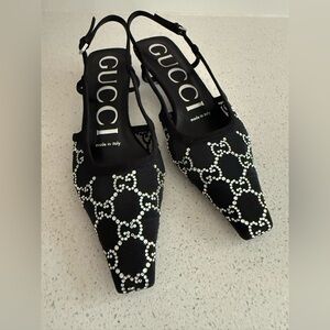 Gucci GG Crystal Slingback Kitten Heel Pump EU 34 US 4